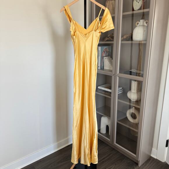 Reformation Ronda Silk Maxi Dress NEW Sunshine Yellow Asymmetrical Cowl Neck 12 - Picture 3 of 7